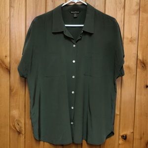 Tommy Bahama 100% Silk Blouse Lg Olive